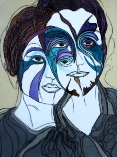 Bernard PEYROLES acrylic sur toile on regarde ensemble